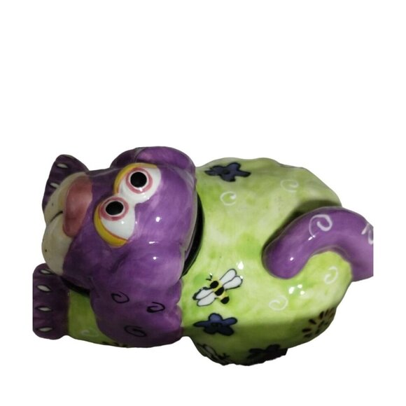 2002 CBK LTD Whimsical Colorful Ceramic Dog Figurine with Flowers & Swirls & Bee - Picture 3 of 11